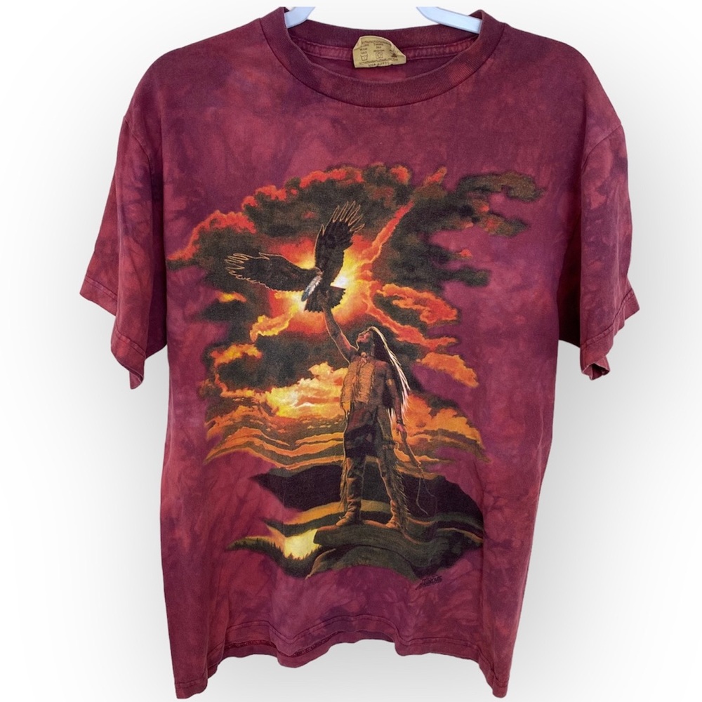 The Mountain Vintage 1997 Indian Hawk Motif Native American T-Shirt Top